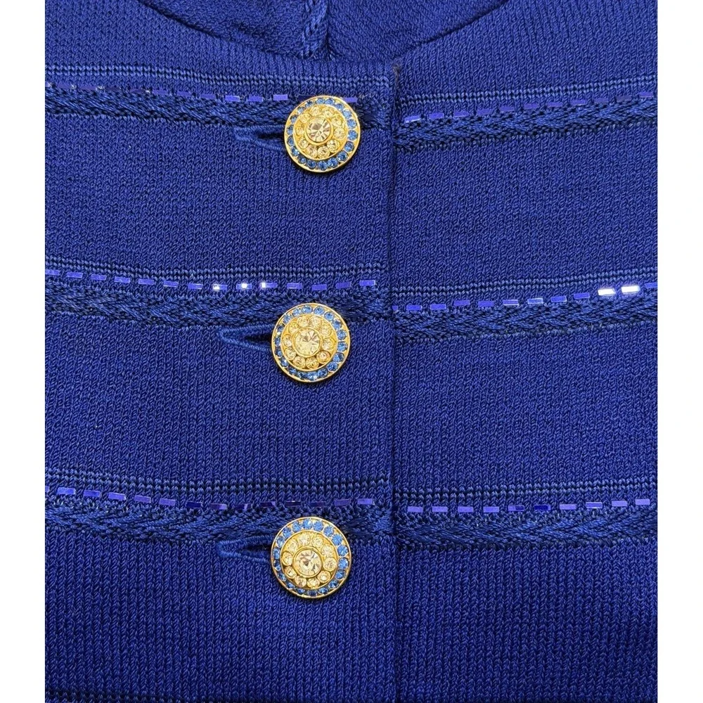 ST JOHN Evening Royal Blue Santana Knit Paillettes Sequins Tunic Jacket Size 8